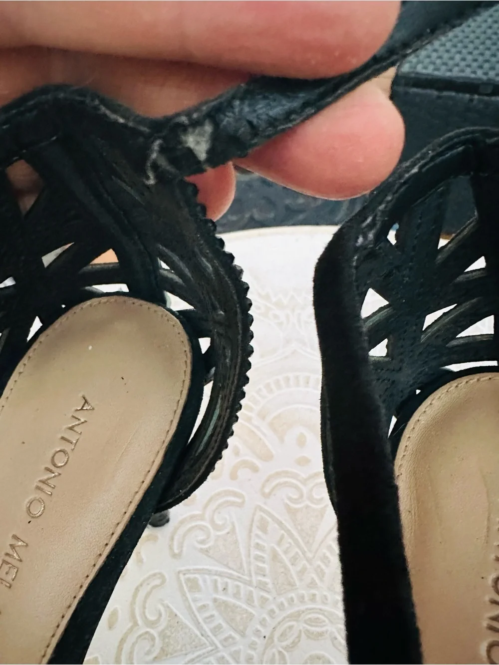 ANTONIO MELANI Black Strappy Crystal-Embellished Ankle-Strap Heels - Picture 9 of 9